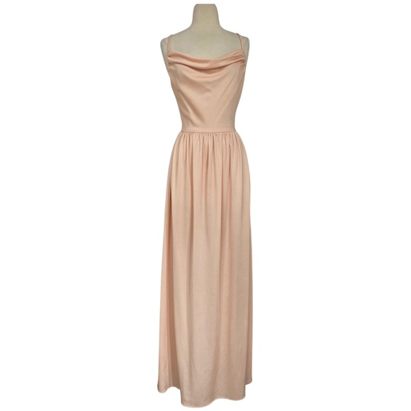 True 60's / 70's Peach Draped Cowl Neck Spaghetti Strap Prom Formal Evening Gown - Picture 2 of 13
